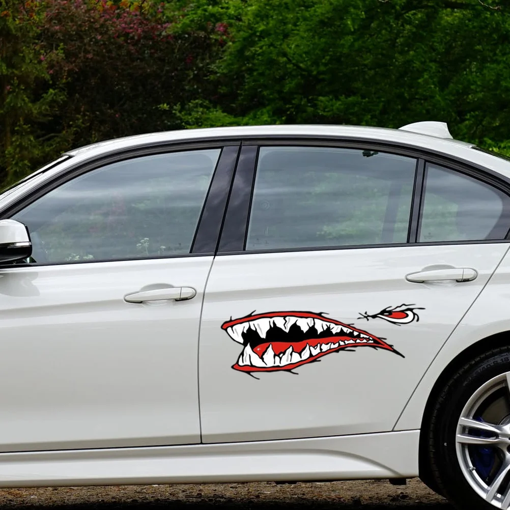 

1 Pair of Reflective Shark Mouth Car Stickers Cartoon Animal Decals for Kayak Fishing Boat Motorcycle Car