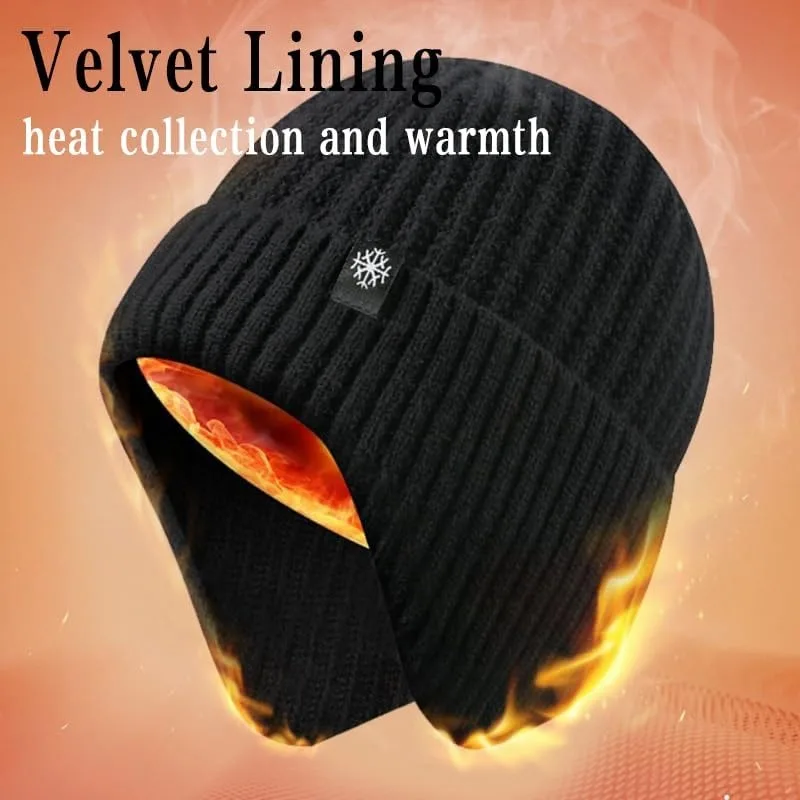 Men Knitted Hat Plush Warmth Peaked Cap