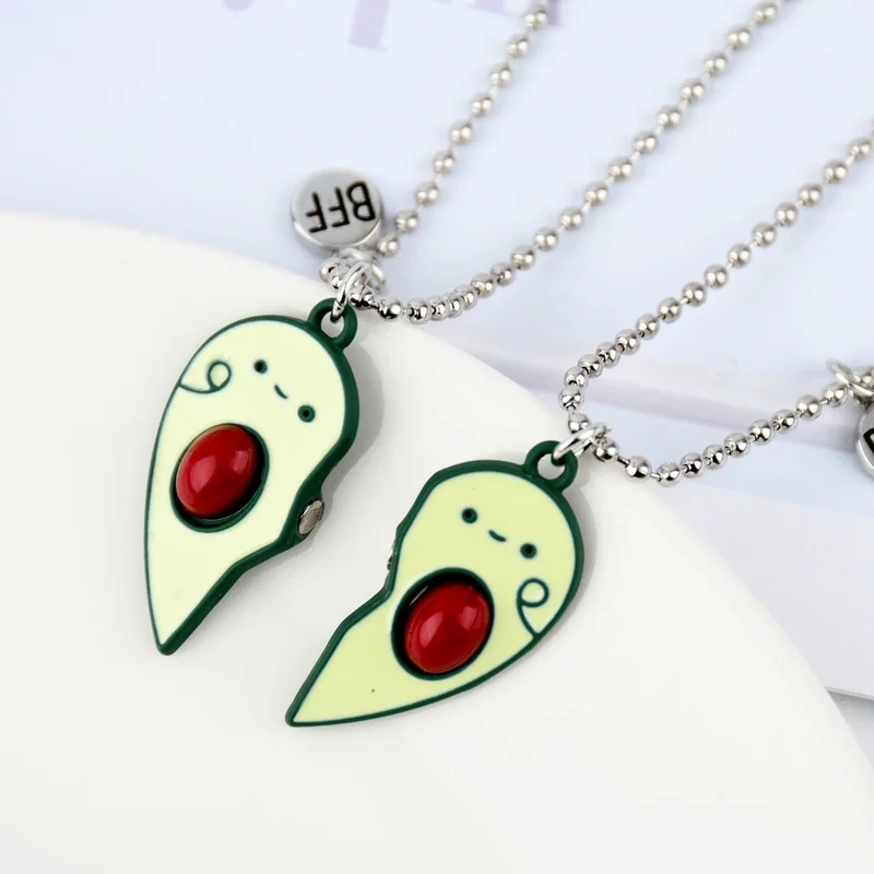 2Pcs Set Cute avocado Shape Pendant Chain Best Friends Necklace BFF Friendship Children s Jewelry Gift