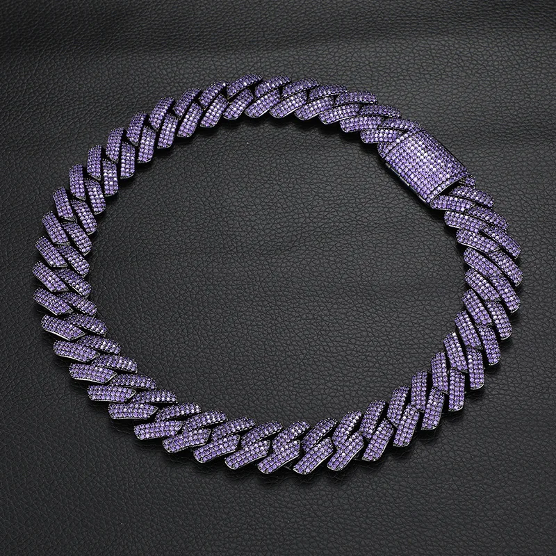 Hip Hop 3 Rows Purple CZ Stone Bling Ice Out 20mm Big Heavy
