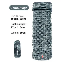 Ultralight Camping Inflatable Sleeping Pad with Built-in Pillow and Pump (Camouflage)