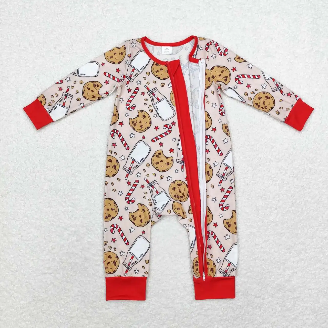 RTS Infant Boys Bamboo Rompers Wholesale Boutique Christmas Baby Boys Milk Cookies Zipper Romper 2