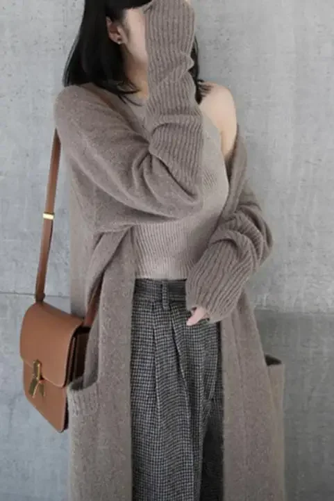 Autumn and Winter New Women's Solid Color Long-sleeved Sweater Fashionable and Elegant with Pocket Cardigan Casual Sweater Coat
