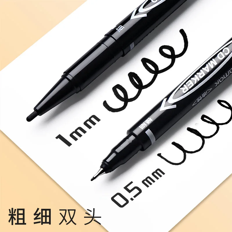 1 pcs Twin Tip Permanent Marker Pen Waterproof Ink 0.5/1.0mm Round Toe Fine Color Black Blue Red Oil Ink