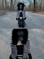 Goth Esthétique Femmes Sweat À Capuche Harajuku Rétro Y2K Emo Fille Col De Fourrure Cardigan Sweat Rock Punk Hip Hop Décontracté Lâche Streetwear 3