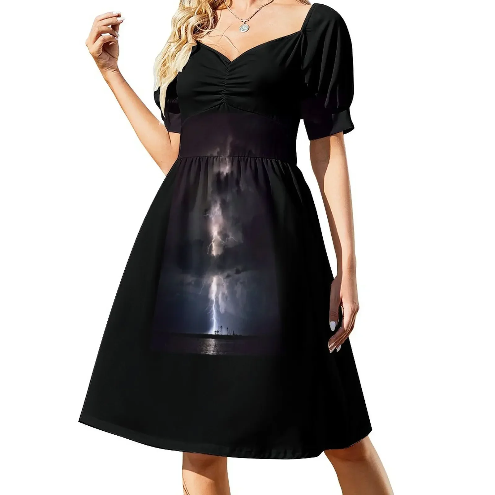 thumbnail image 1 of Vestido de manga corta con efecto relámpago, ropa de verano para mujer, vestido de verano, vestidos de verano, 1 of 8