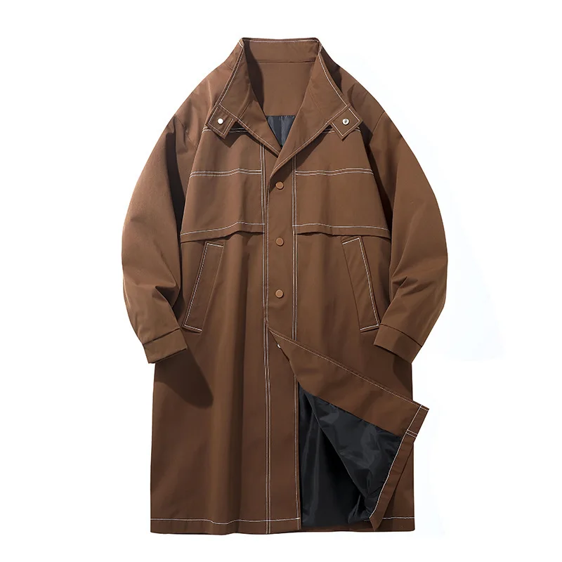 

2024 Spring Autumn Men Fashion Trench Coats Men Long Jacket Coats Streetwear Overcoat Male Casual Solid Color Trench Windbreaker