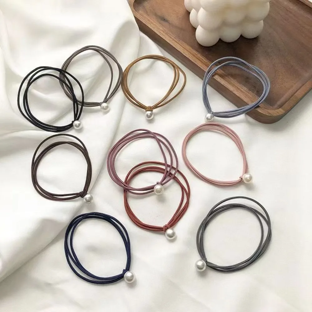 5 stücke 3 Schicht koreanische Perle Stirnband 10 Farbe niedlich hochela tisch Haarring Krawatte Haar Minimalismus Gummiband