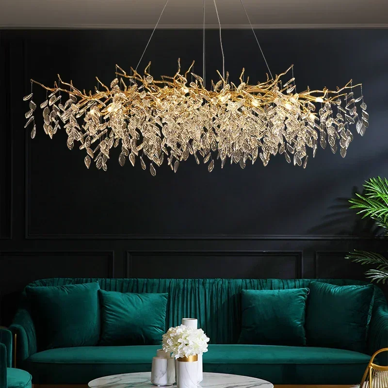 Led Lamp Modern Dining Room Branch Pendant Lights Lustre Crystal Led Hanging Lamp Post Luxury G9 Suspend Lamp Gold Droplight Fixtures