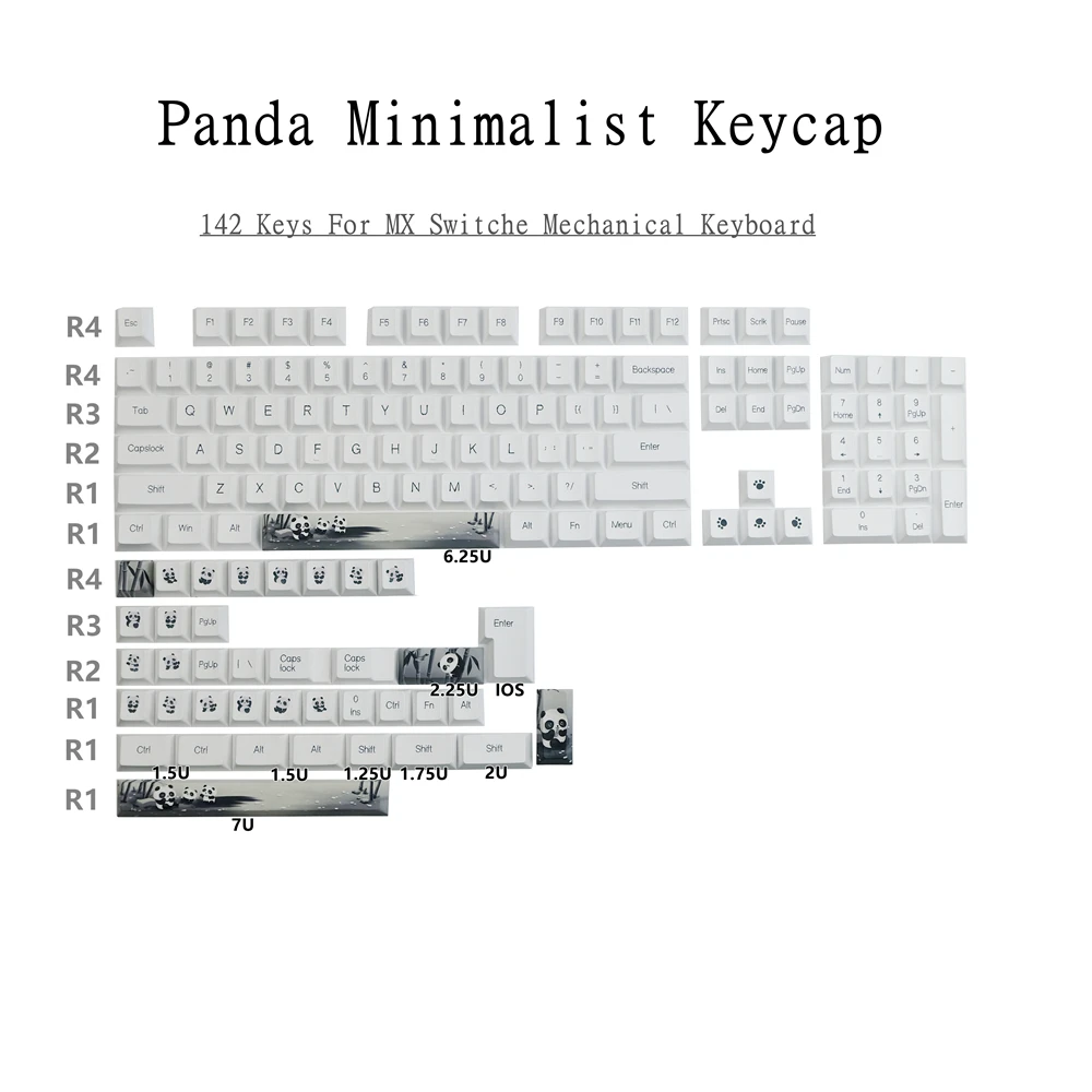 

142 tasten Minimalistischen Panda PBT Keycap Kirsche Profil DYE- Sublimation Für MX Gateron Kailh Switche Mechanische Tastatur