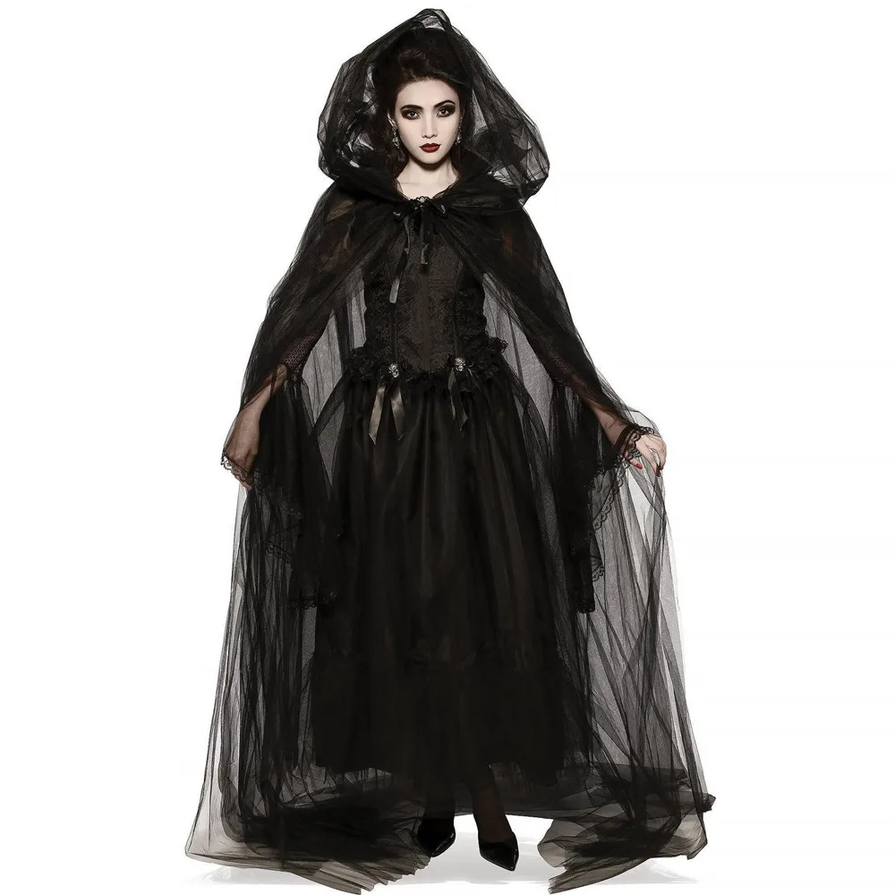 

Женский костюм на Хэллоуин, костюм невесты с привидением зомби, женская одежда страшного ужаса, длинное черное Марлевое Платье-вампир с демоном