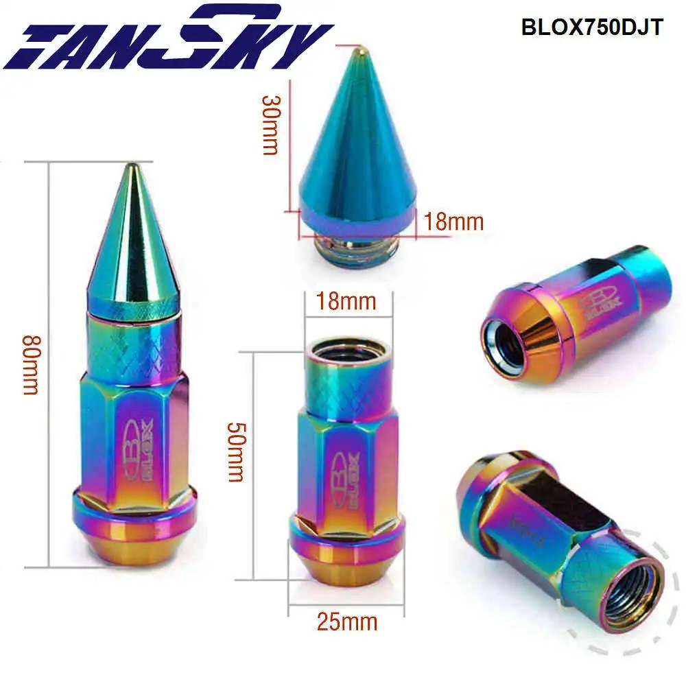 Wheel Lug Bolts 20PCS Blox 50MM M12x1.5 / M12x1.25 Aluminium Extended Tuner Wheels Rims Lug Nuts With Spike TK-BLOX750DJT