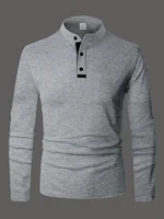 Un polo élégant à col rond pour hommes, uni épissé, adapté à porter à la maison en été, automne et hiver 5