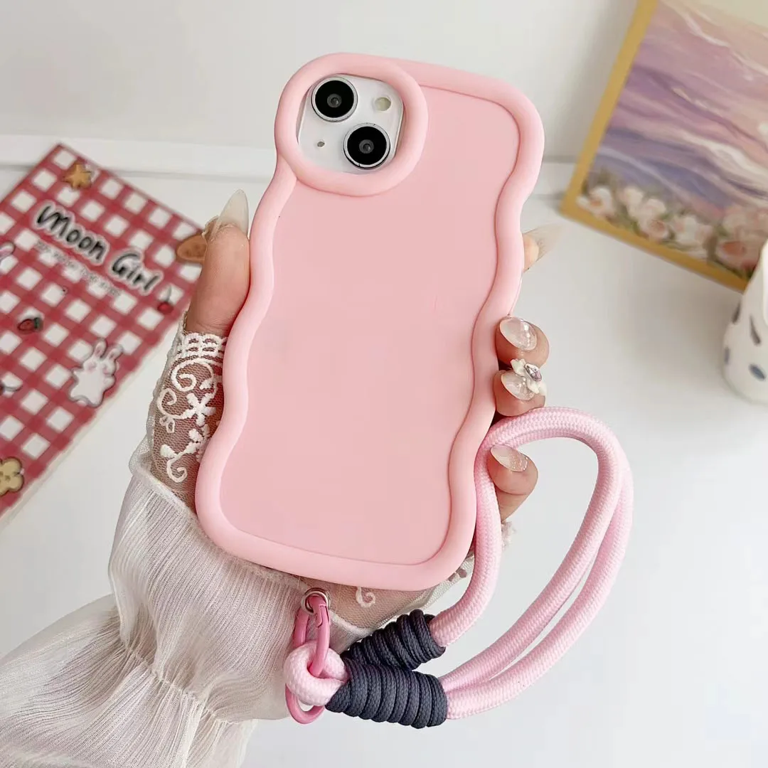 Cute Pure Color Hand Strap Silicone Shockproof Phone Case
