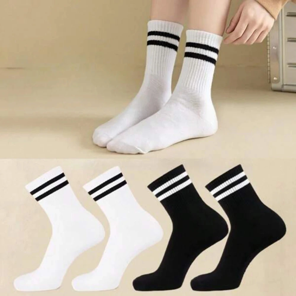 Versatile Women Socks Simplicity Parallel Bar Pattern Fashion Breathable Autumn Women's Mid Length Socks 4/10 Pairs