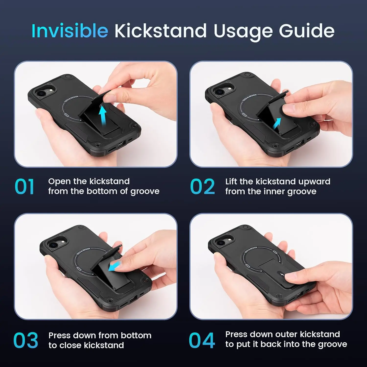 Magnetic Protective Phone Case with Stand and Kickstand Features
