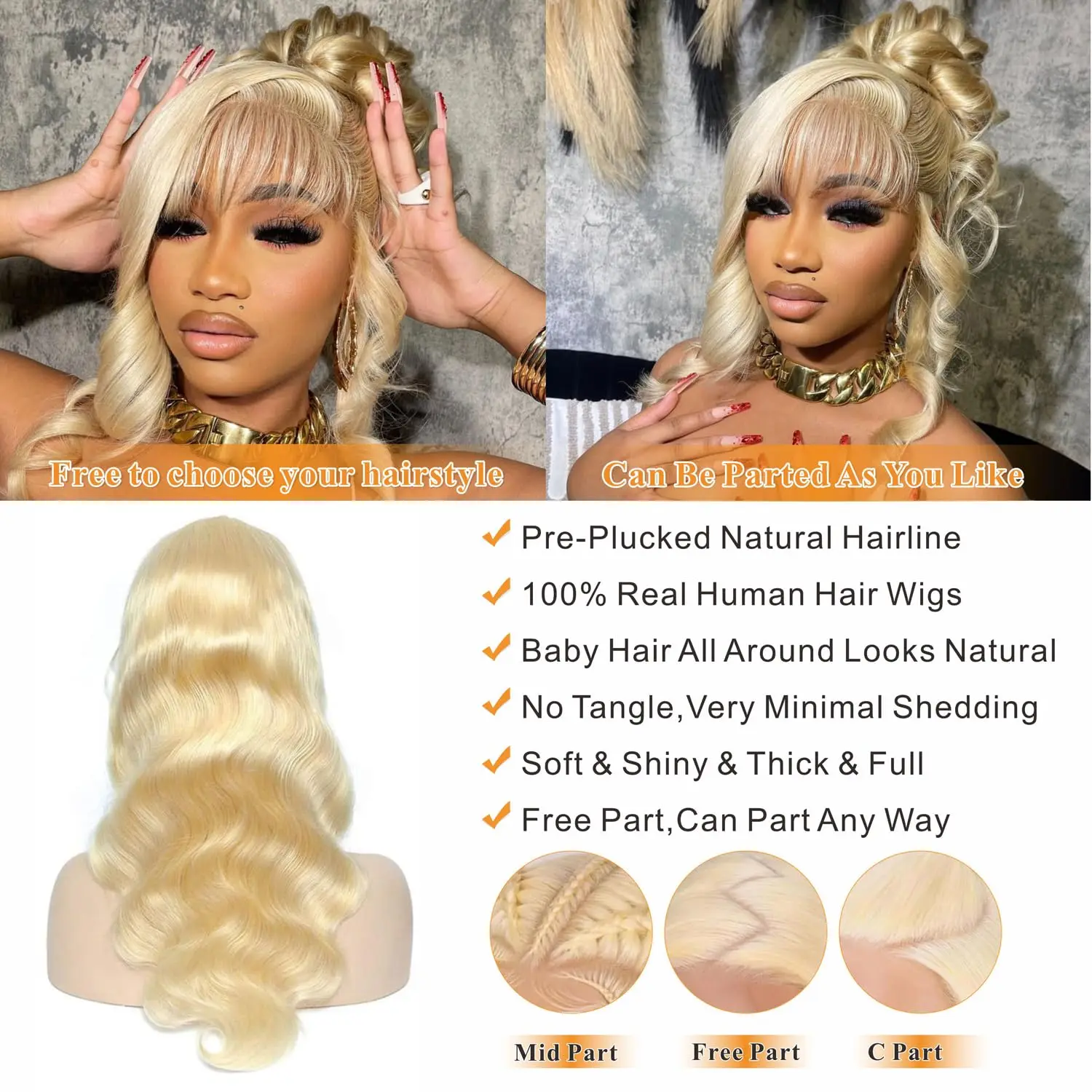 613 13x6 250% Body Wave Lace Front Wig Human Hair Blonde Wig Human Hair Blonde Body Wave Lace Front Wigs Human Hair Pre Plucked