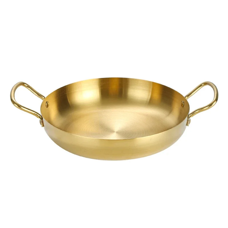 Stainless steel dry pot utensils Spanish Seafood Rice Pot Double ear golden frying pan Pasta dish Round steak plate panelas olla