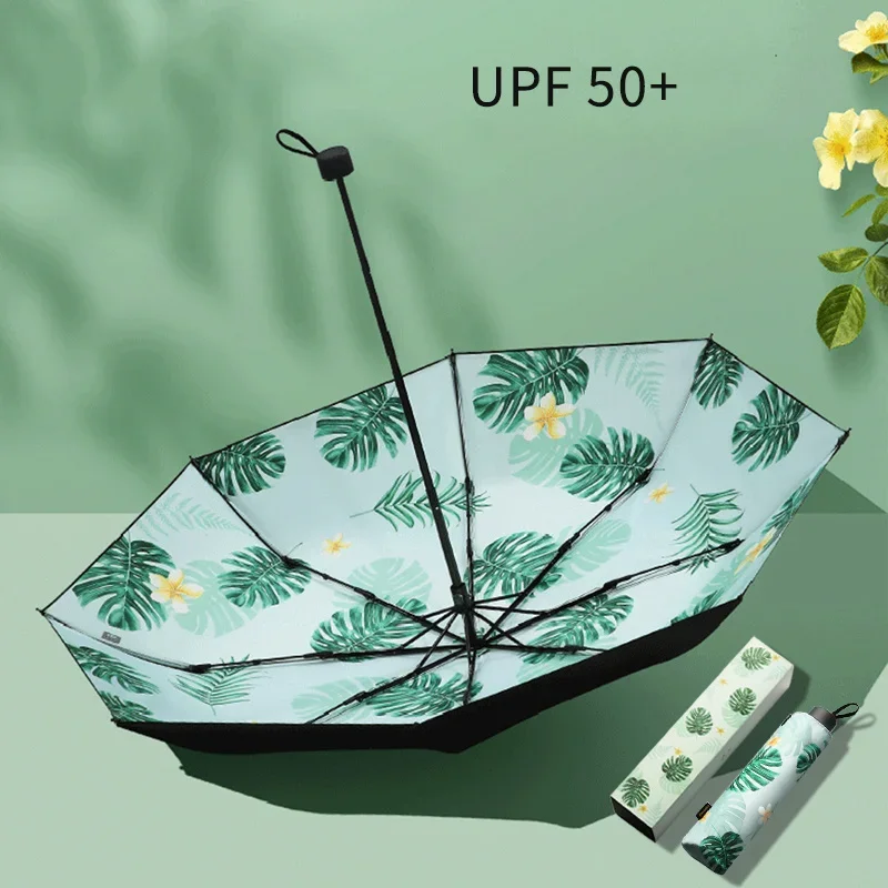 

Portable 3 Folding Umbrella Flower Pattern Anti UV Rainy Sunny Umbrellas Portable Windproof Outdoor Women Men Parasol Umbrella