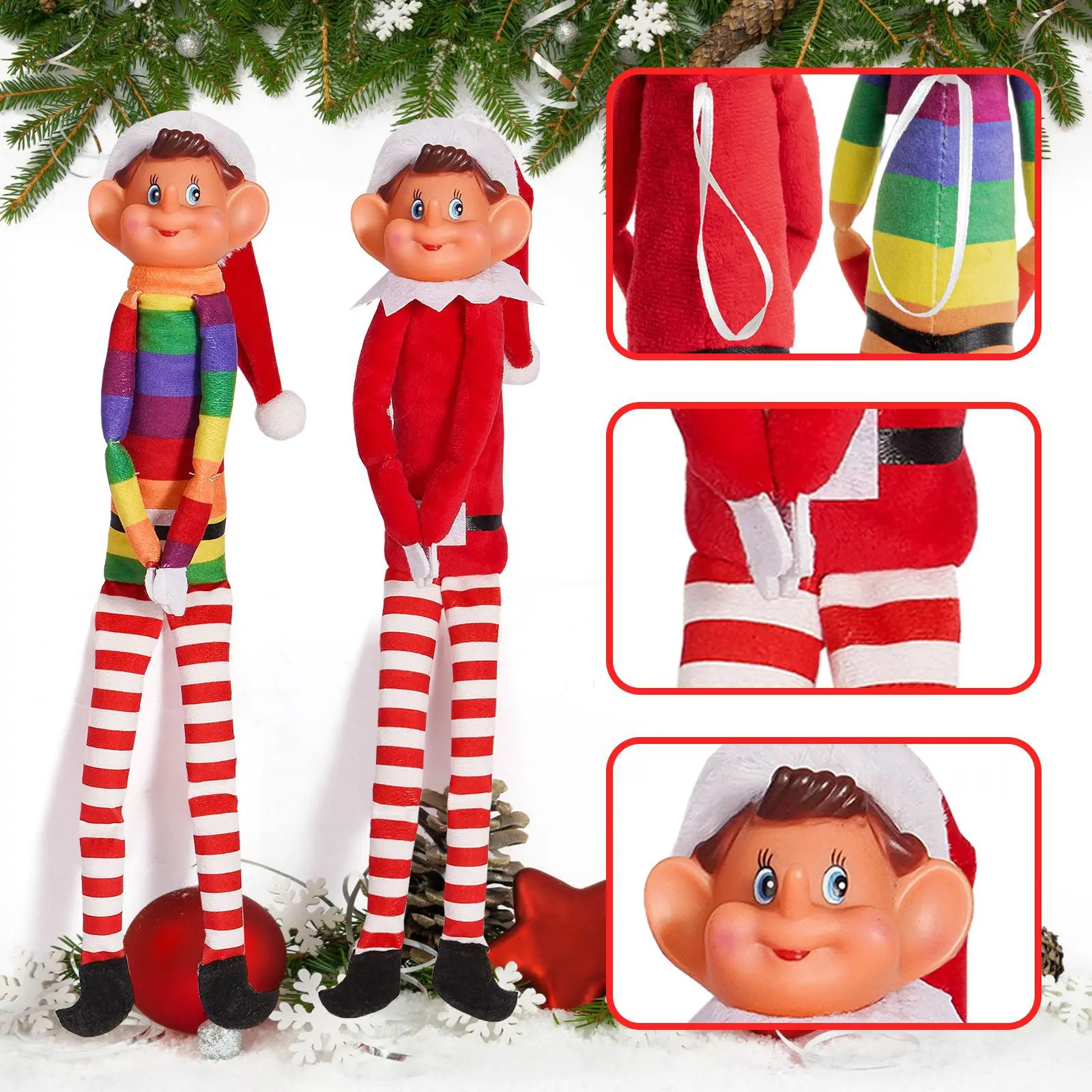 46CM Big Head Christmas Elf Doll Long Leg Plush Doll Christmas Tree Ornament Car Ornament DIY