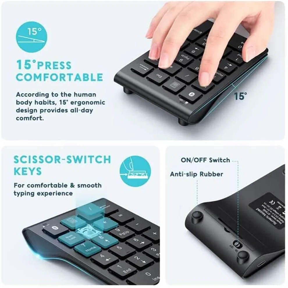 Externo Numpad, Entrada de Dados, Bluetooth, 22 Chaves
