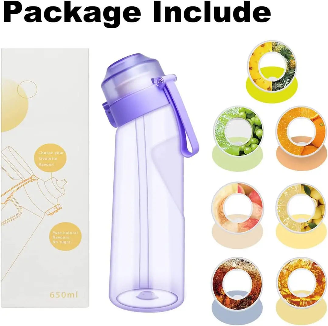Air Flavored Water Bottle With 7 Flavor Ring Sports Fashion Straw Tritan Plastic Cup Suitable for Outdoor Sports Fitness