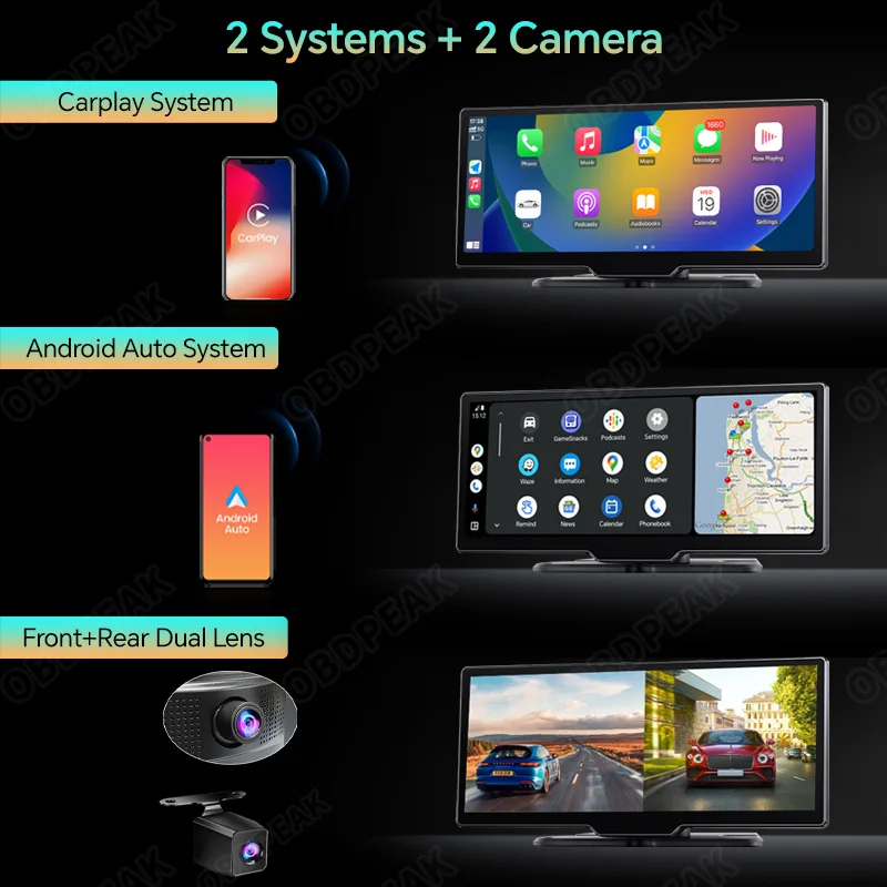 K2 카플레이 안드로이드 자동차 대시 캠, 4K 자동차 DVR 후방 카메라, 와이파이 GPS 내비게이션, 비디오 녹음기, 대시 보드, 듀얼 렌즈 AUX BT, 10.26 인치