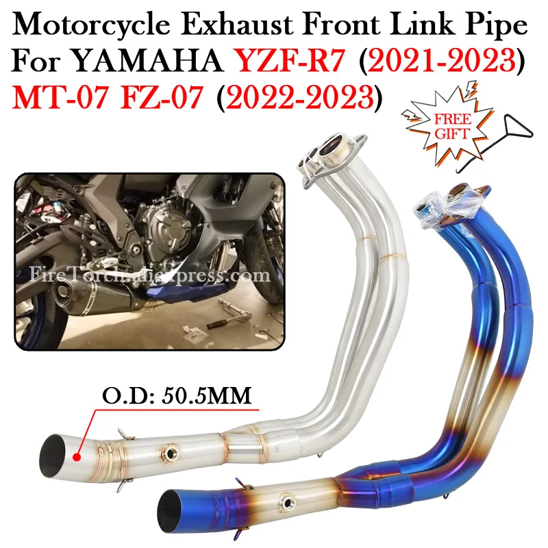 

Slip-On Motorcycle Exhaust Modify Escape Moto 51MM Muffler Front Mid Link Pipe For YAMAHA YZF-R7 YZF R7 MT07 FZ07 2021 2022 2023