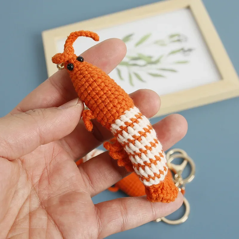 Cute Shrimp Pendant Keyrings Shrimp Doll Crochet Keychain Handmaking Clown Fish Knitting Keyrings For Car Keys Accessories
