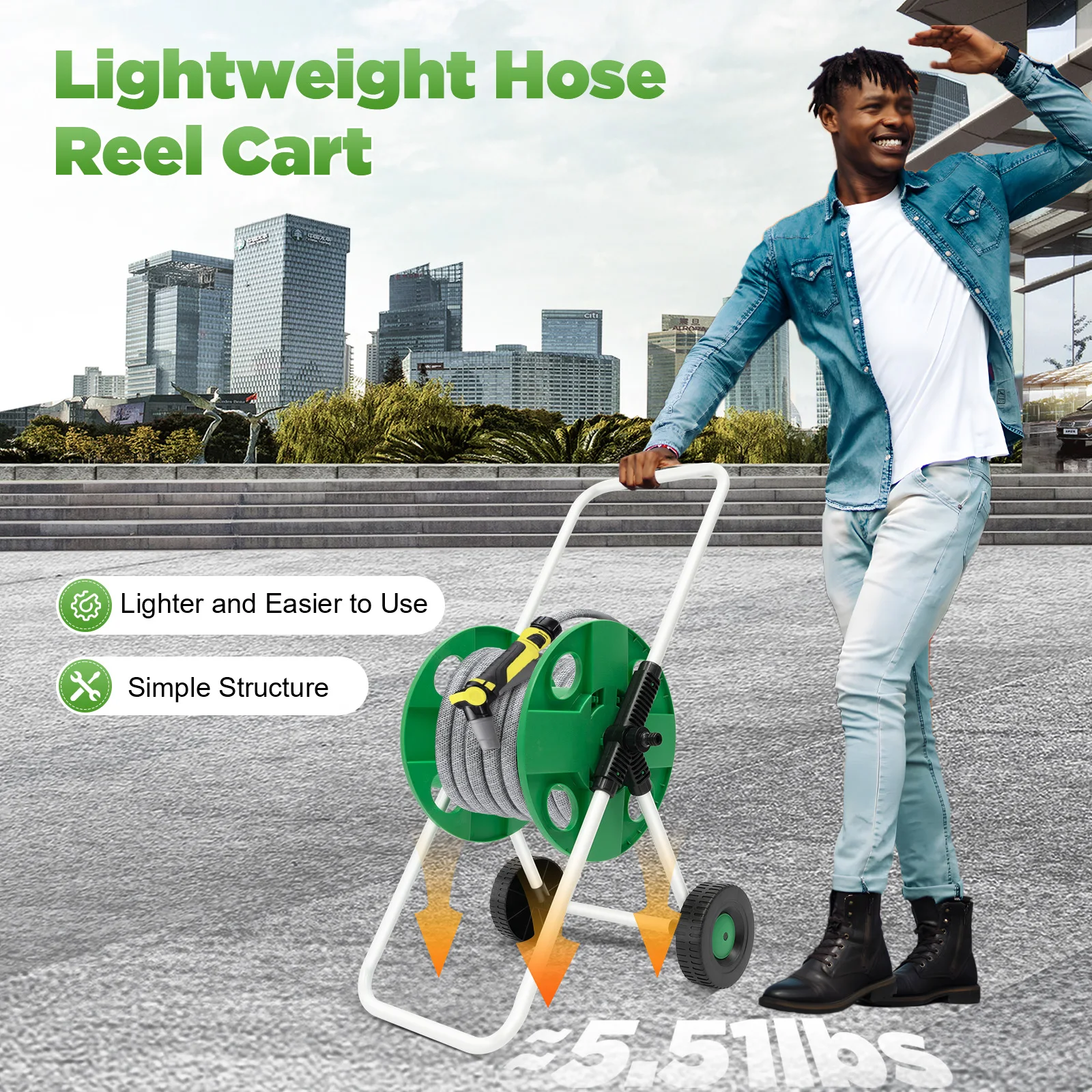 Carro de manguera de jardín, carrete de manguera de 50m, 1/2 pulgadas,  vehículo verde, se puede utilizar para terrazas y granjas comerciales -  AliExpress, image size:1600x1600