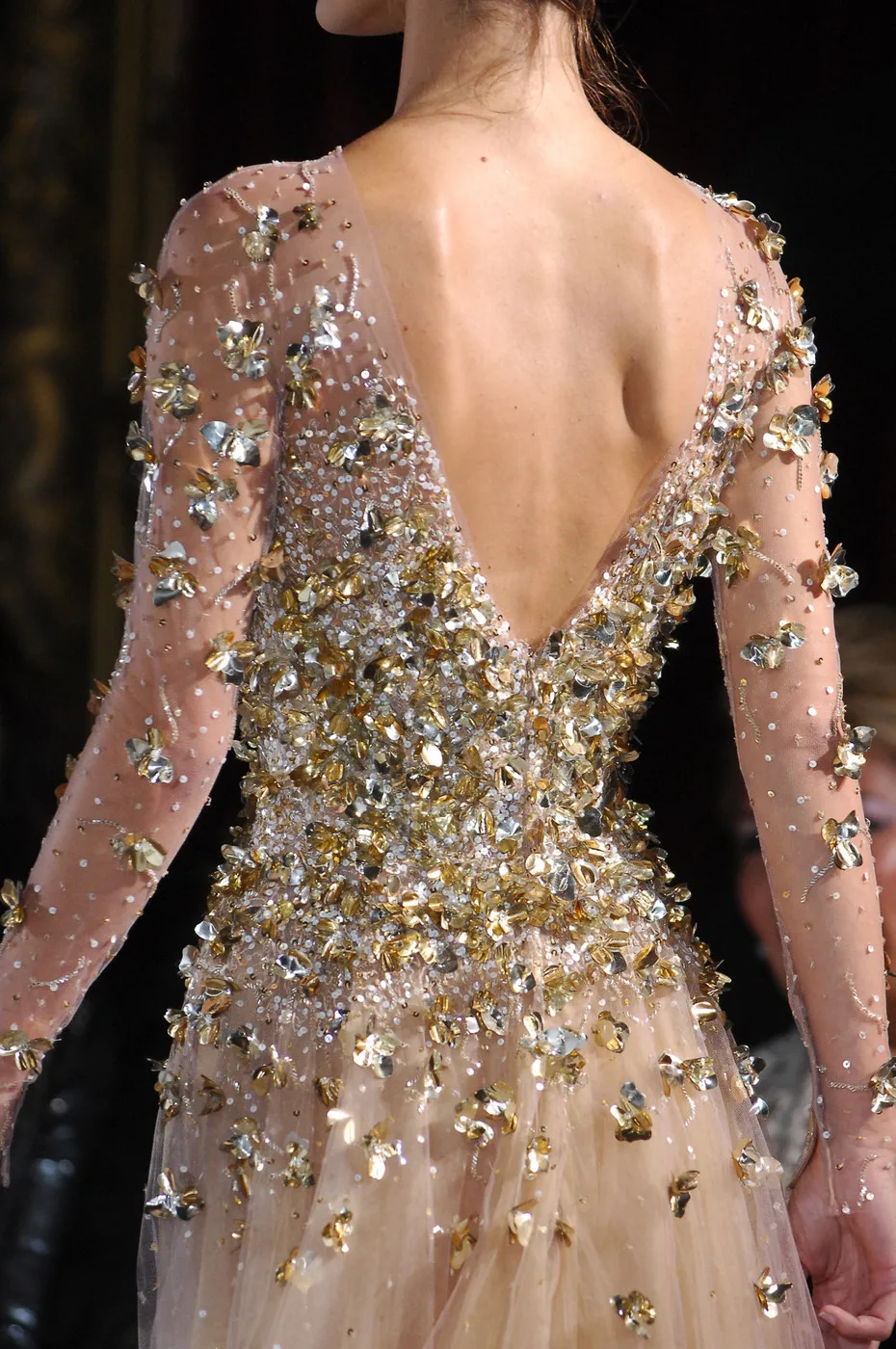 Zuhair Murad Ouro Frisado Vestidos De Noite, Mangas Compridas, Até O Chão, Nova Chegada