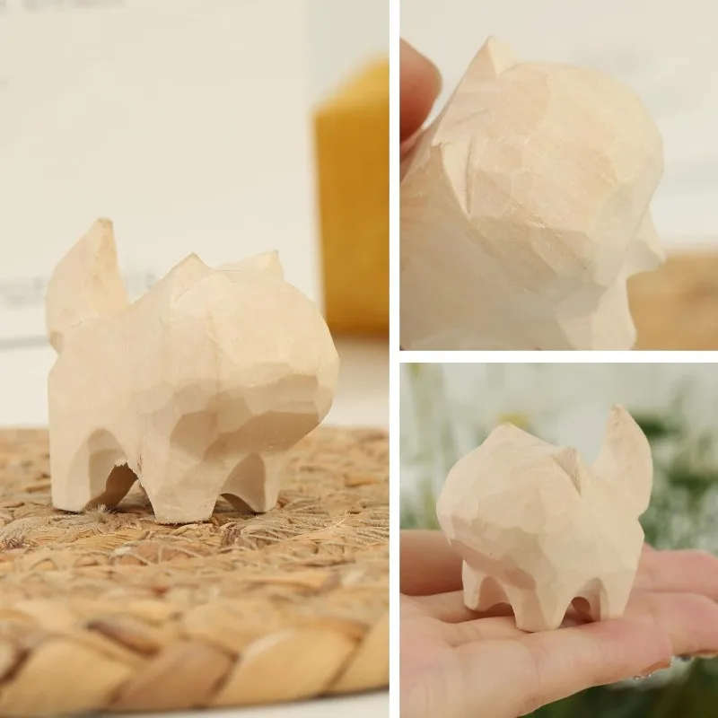 1.4 Inch Carved Natural Wood Color Dog Figurine-Unique DIY Handmade Art Carving for Home Decoration Collectible Pet Themed Item