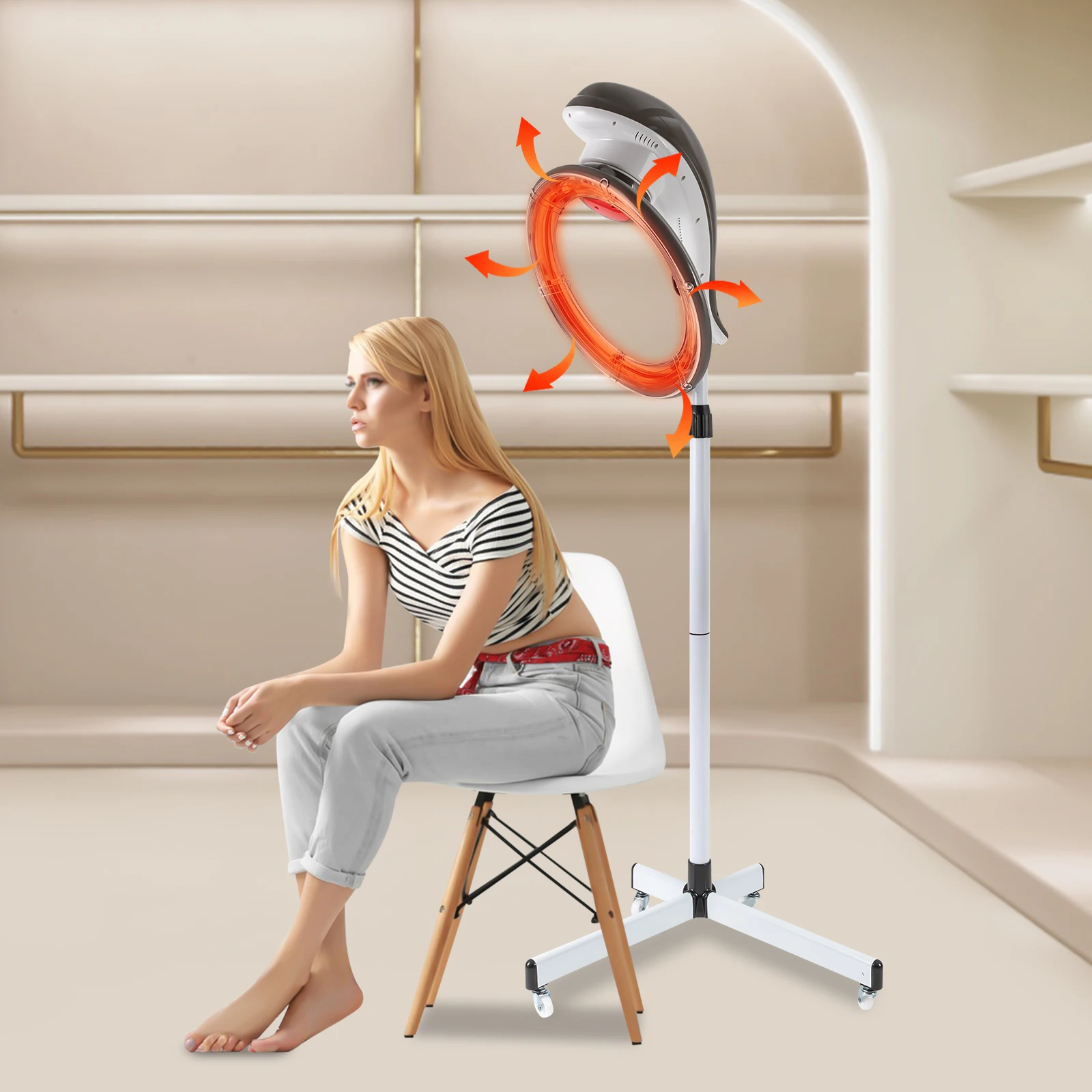 Hair Color Oven 950W Orbiting Rotating Hair Care Dyeing Heating Adjustable Height Adjustable Height Universal Wheels