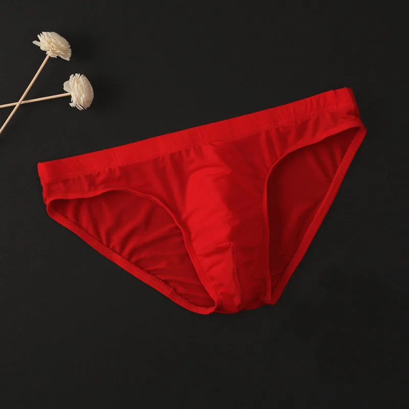 

Men's Sexy Ice Silk Transparent Low Rise Underwear Briefs Breathable Underpants Seamless Solid Soft Elastic Male Briefs Panties