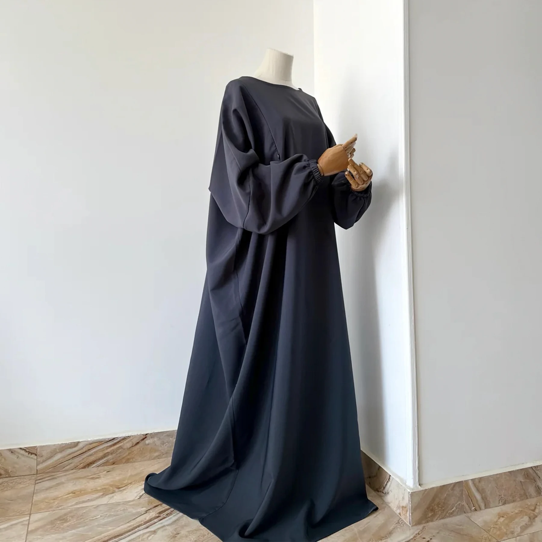 Eid Abaya Muslim Women Dress Soft Nida Nursing Mother Abaya With Side Zippers for Islamic Women Puff Sleeves Breastfeeding Abaya - Image 3