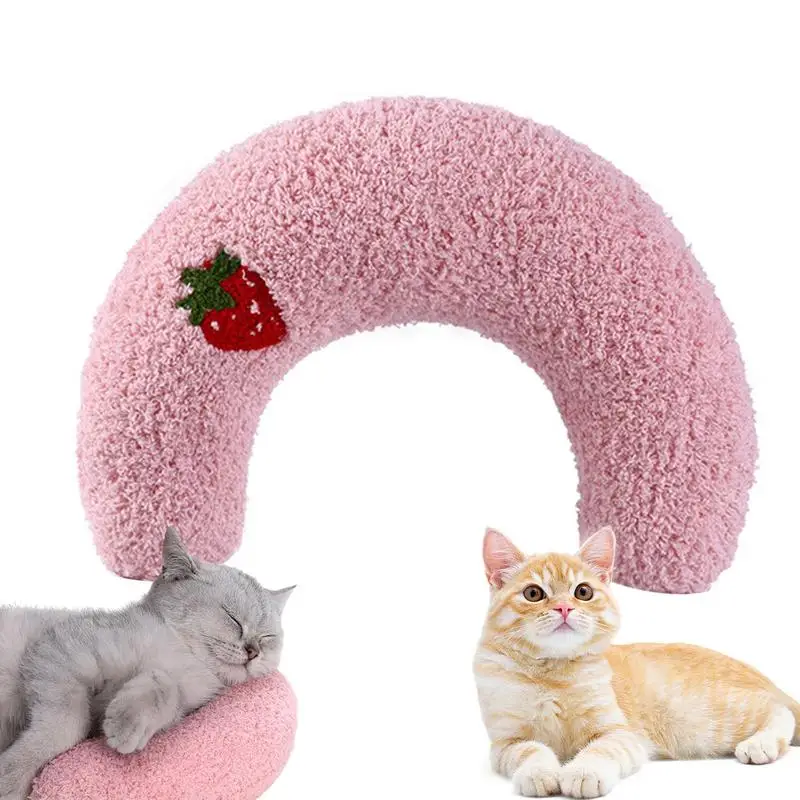 

Подушка для шеи кошки, мягкая пушистая подушка для успокоения кошки, мягкая U-образная подушка для успокоения кошки, полупончик, питомец, Успокаивающая игрушка для уютного домашнего питомца, маленькая