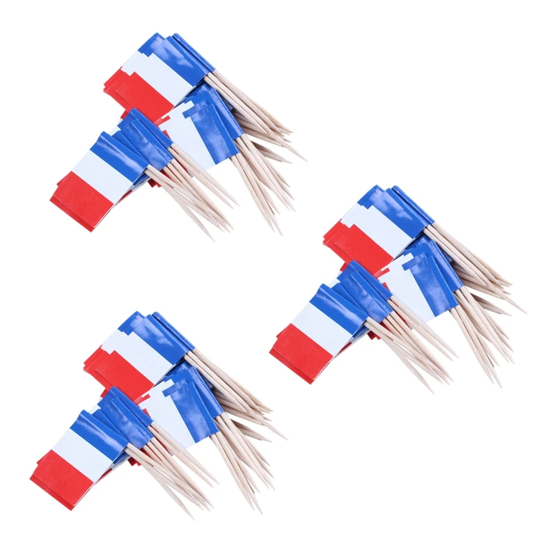 

Lot Of 150 Pcs Mini Wooden Toothpick With Flag For Decor Of Party Fruit Pastry - France (Blue, White, Red)