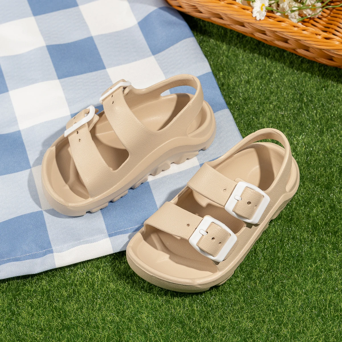 Jungen & Mädchen Doppelschnallen-EVA-Sandalen Kleinkinder Verstellbarer Rückenriemen Dicke Sohle Sommer-Strandschuhe – Detail 6