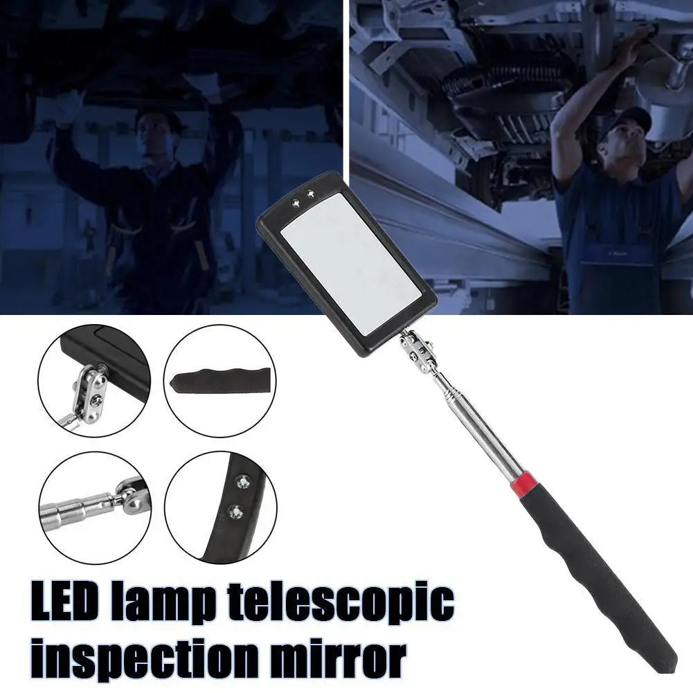 자석식 텔레스코픽 연장봉 자동차 수리 도구 (사각 및 원형 거울 플래시라이트 헤드 포함, 손이 닿기 힘든 곳용)