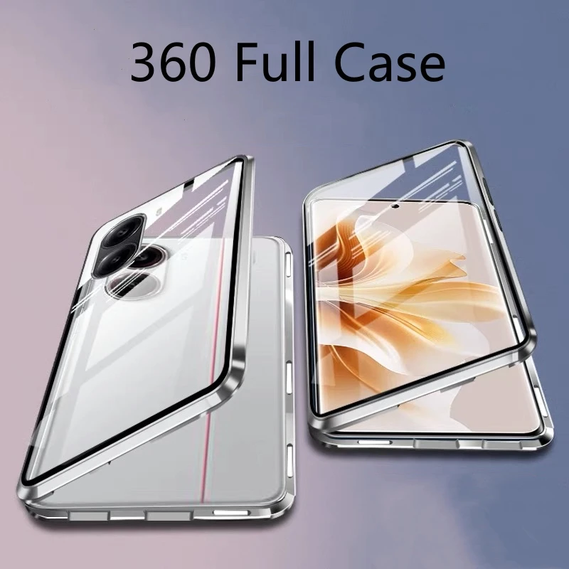 360° Full Protection Magnetic Case with Tempered Glass Back Cover