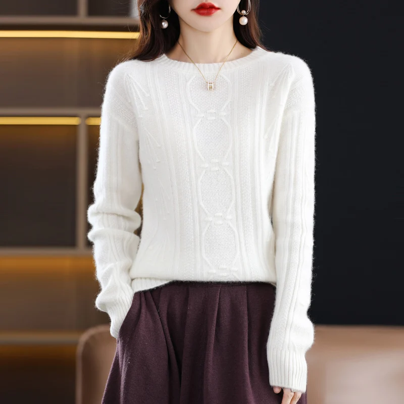 

Женский свитер из 100% шерсти, вязаный пуловер с круглым вырезом, свитер, Зимний новый Однотонный свитер, корейский модный топ