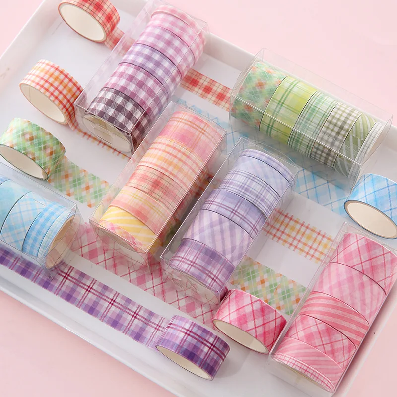 

New Washi Tape 2022 Plaid Stripes 6 Pcs/Set Diy Decoration Scrapbooking Planner Masking Tape Label Sticker Korean Stationery