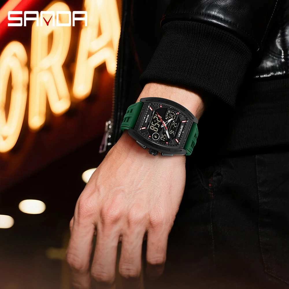 Montre numérique pour homme, double affichage, calendrier, alarme lumineuse, compte à rebours, montre électronique tendance pour homme, Reloj Hombre_voghion.com