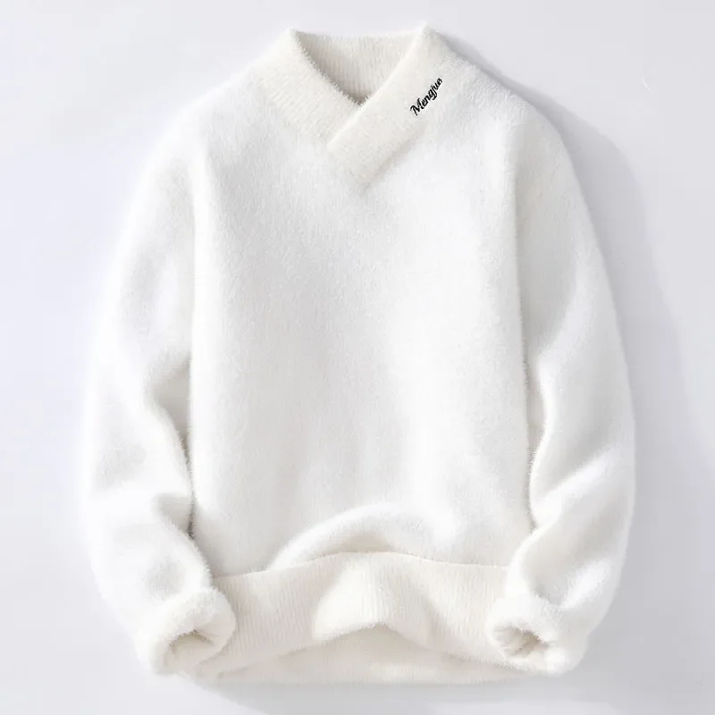2023 Winter Men's Warm Sweater Solid Color Round Neck Long Sleeve Knitted Men's Pullover Winter Fashion New Warm Solid Color