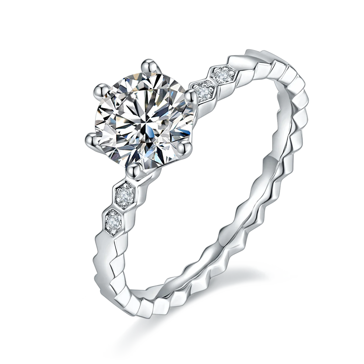 

HanYu Minimalist 925 Silver Women Ring 1Ct Classic Six Prongs Round Brilliant Moissanite Diamond Ring For Wedding Engagement