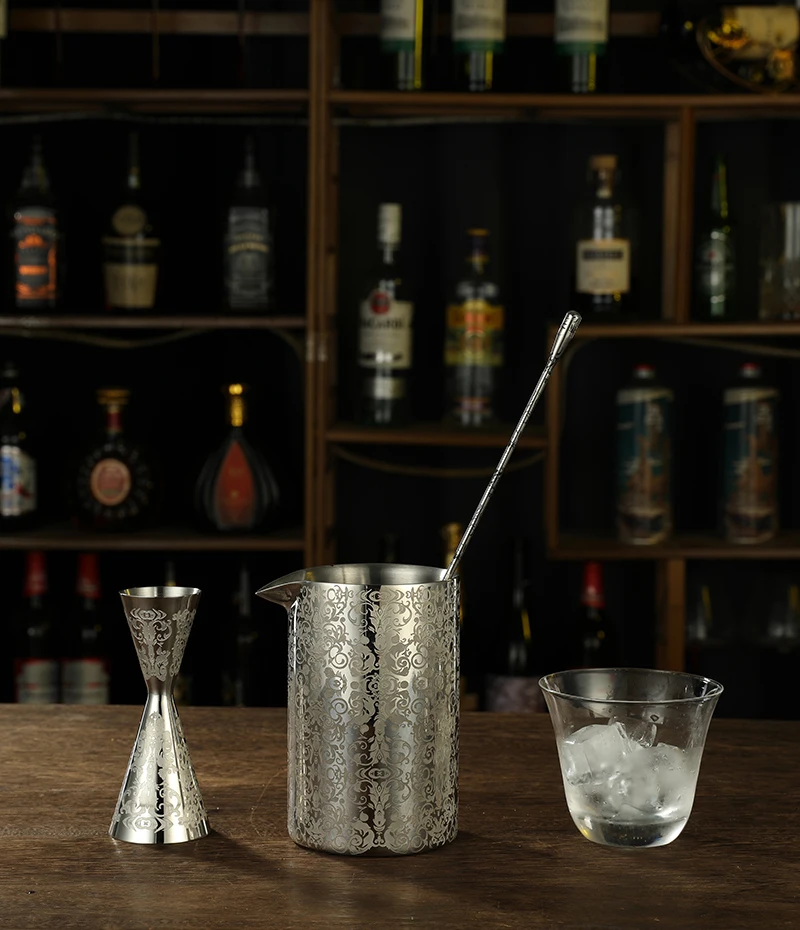 Double Wall Mixing Tin Cocktail Mixing Glass Etched Spirit Pattern 10 oz (580 ml) Stainless Steel stemless drinking glasses