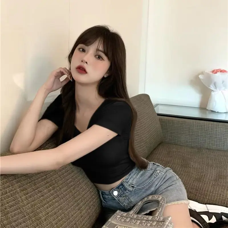 Summer Sexy Crop Tops Women Slim Kpop Y2K kawaii Gothic t shirt Harajuku Vintage Cheap Clothes Woman Cute Streetwear Tees Shirts
