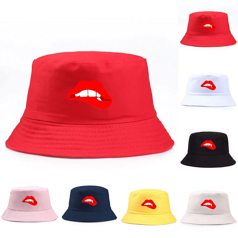 

Hot Lips Printed Bucket Hats New Style Reversible Cotton Fisherman Cap for Men Women UPF50+ Sun Protection for Fishing Hat