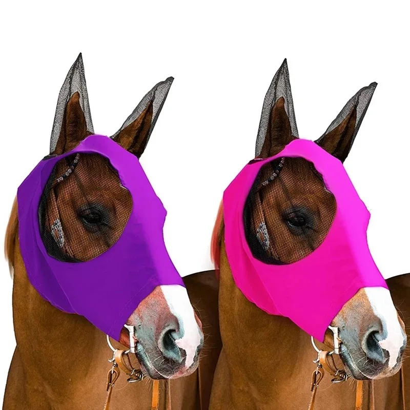 1pc Horse Flying Mask Anti-Fly Worms Breathable Stretchy Knitted Mesh Masks With Ears Horse Riding Equipment 3