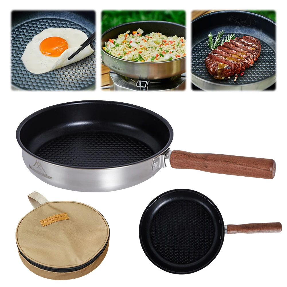 Outdoor Camping Frying Pan Nonstick Coating Stainless Steel Cooking Egg Steak